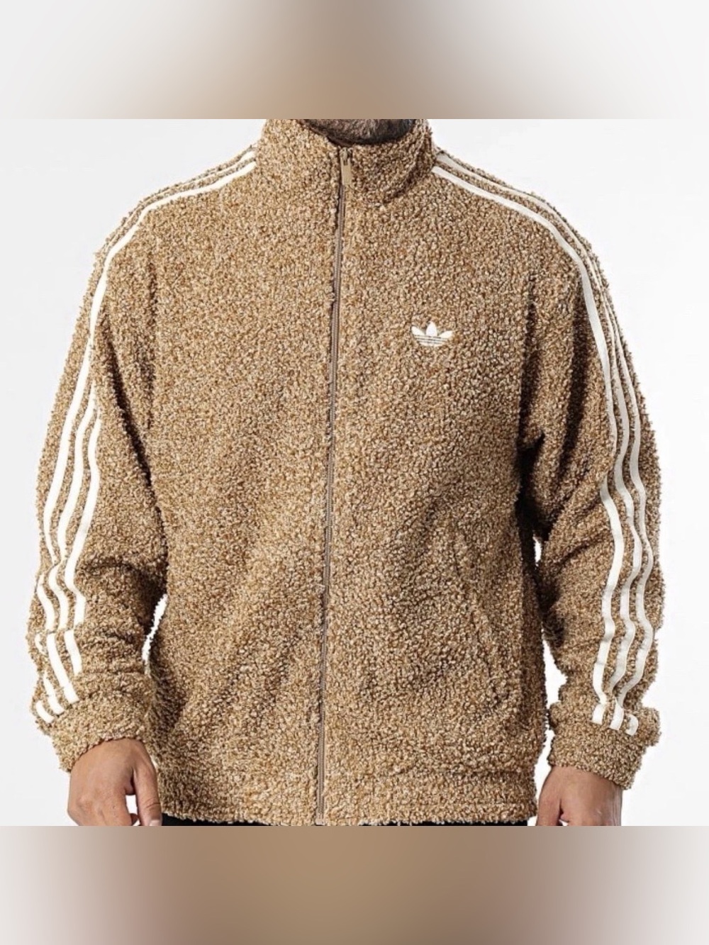 Adidas Originals Boucle Firebird TT Track Jacket Mens L Beige Full Zip KS5274